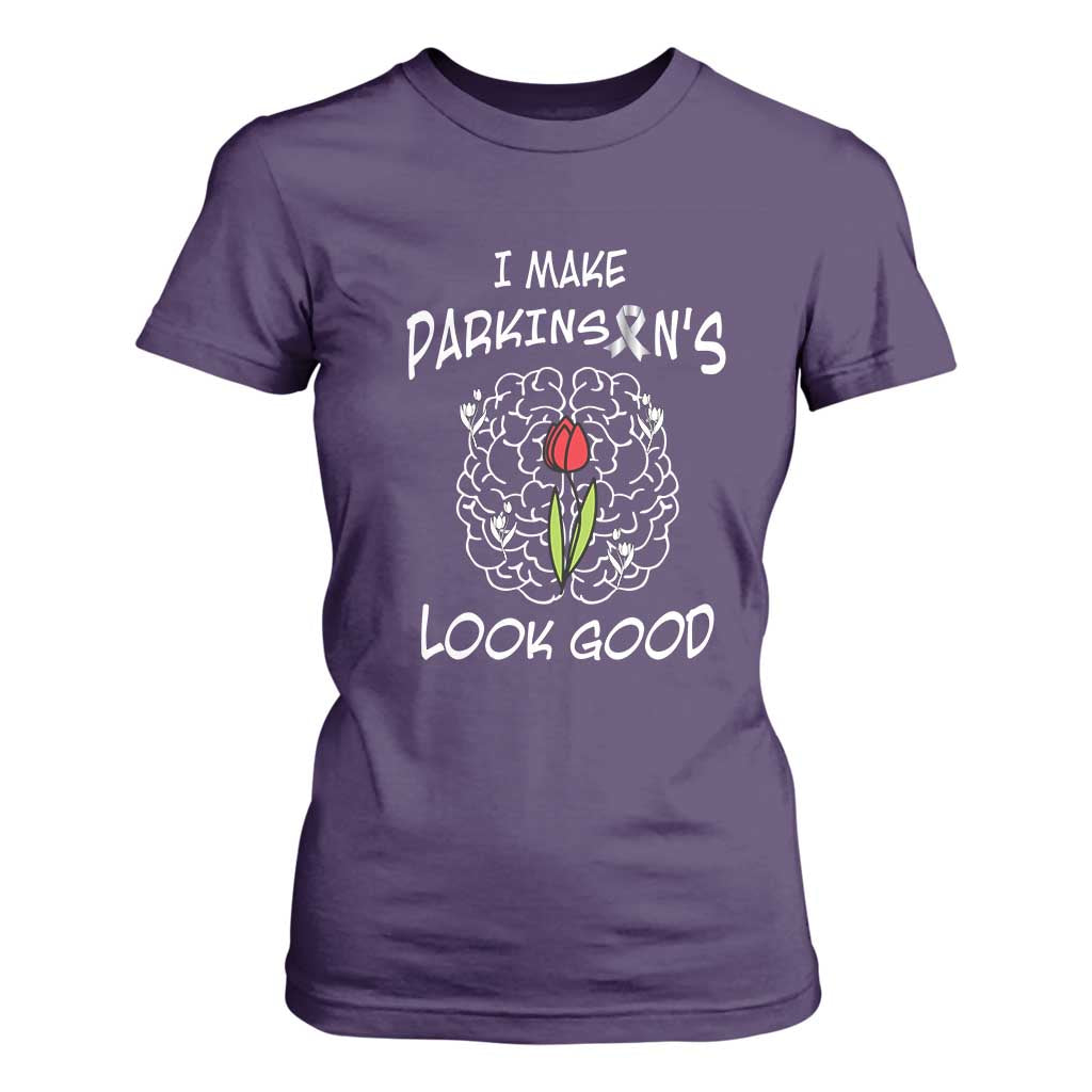 Parkinson's Warrior T Shirt For Women I Make Parkinsons Look Good Tulip TS02 Purple Print Your Wear