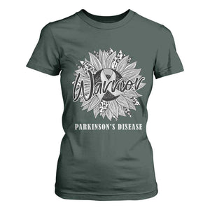 Parkinson's Warrior T Shirt For Women Silver Ribbon Sunflower Support Awareness TS02 Dark Forest Green Print Your Wear