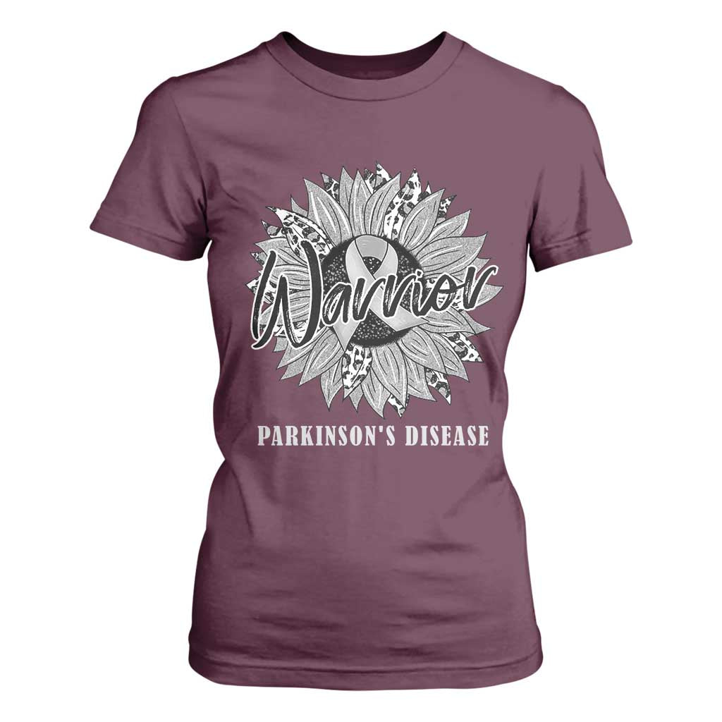 Parkinson's Warrior T Shirt For Women Silver Ribbon Sunflower Support Awareness TS02 Maroon Print Your Wear