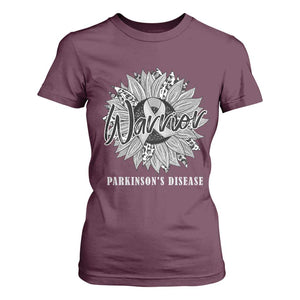 Parkinson's Warrior T Shirt For Women Silver Ribbon Sunflower Support Awareness TS02 Maroon Print Your Wear