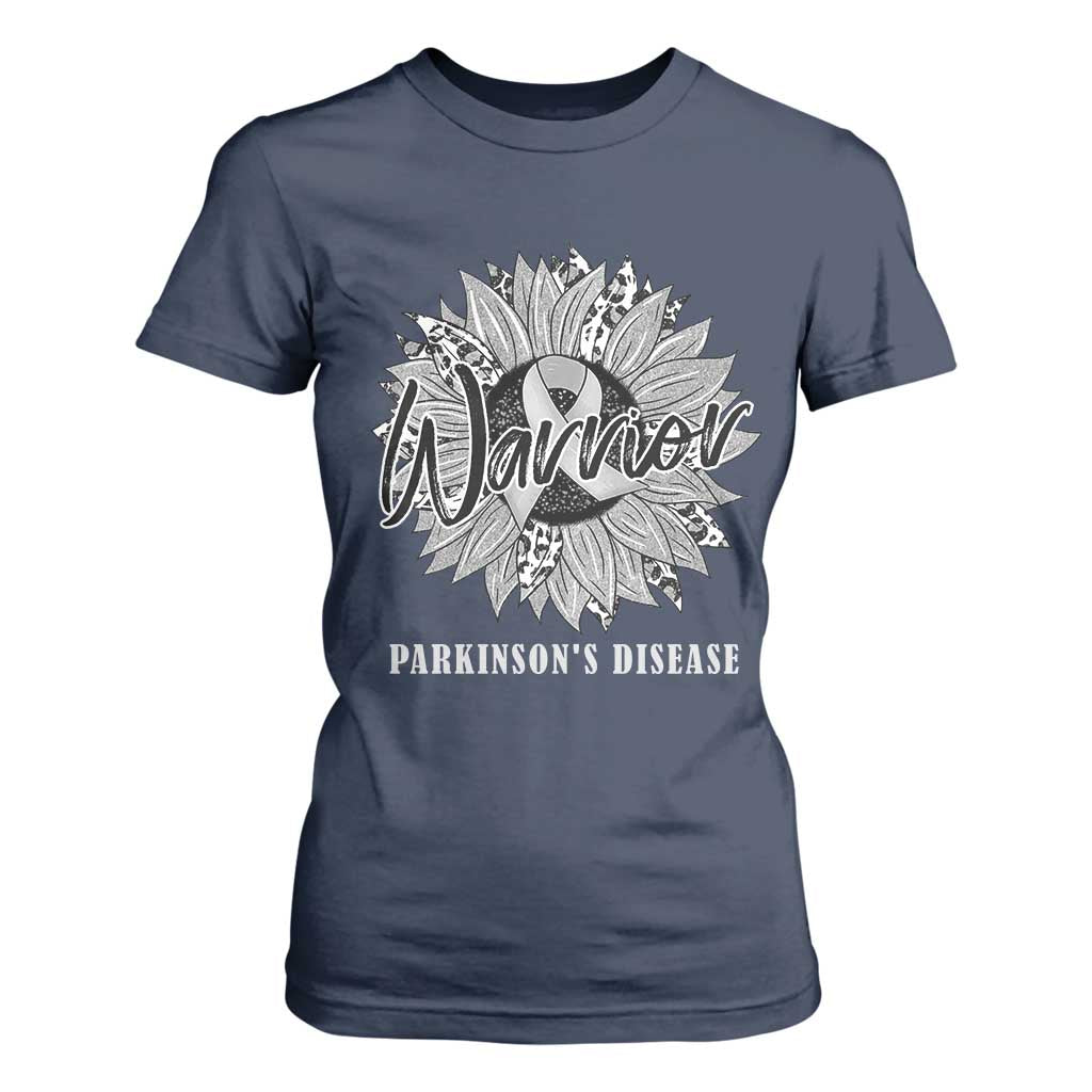 Parkinson's Warrior T Shirt For Women Silver Ribbon Sunflower Support Awareness TS02 Navy Print Your Wear