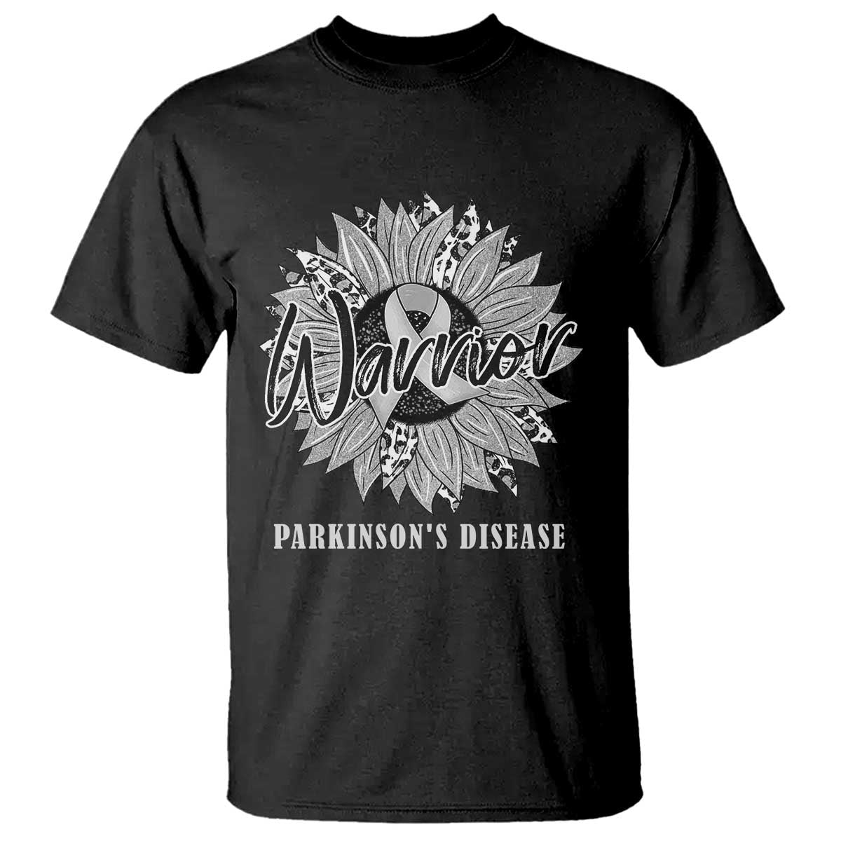 Parkinson's Warrior T Shirt Silver Ribbon Sunflower Support Awareness TS02 Black Print Your Wear