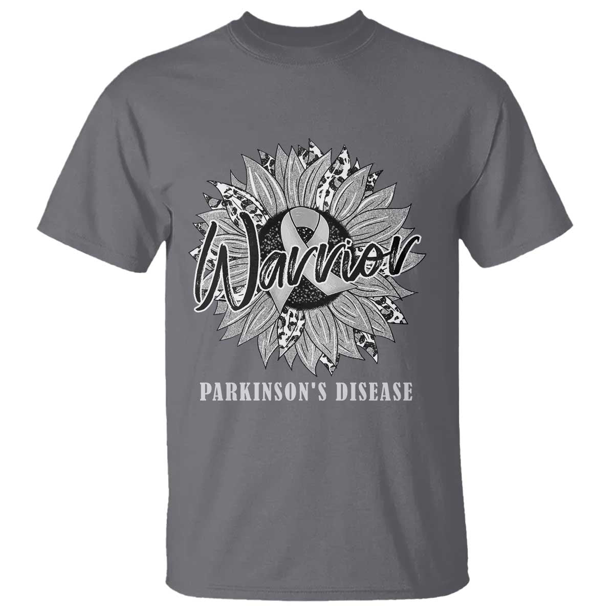 Parkinson's Warrior T Shirt Silver Ribbon Sunflower Support Awareness TS02 Charcoal Print Your Wear