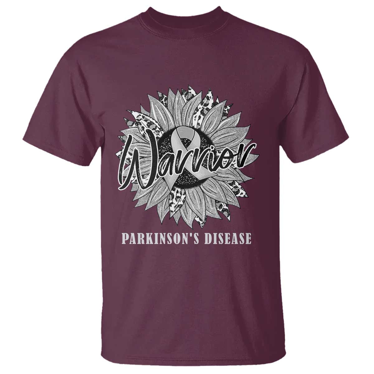 Parkinson's Warrior T Shirt Silver Ribbon Sunflower Support Awareness TS02 Maroon Print Your Wear