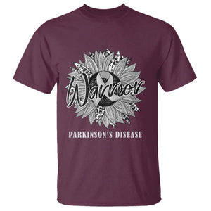 Parkinson's Warrior T Shirt Silver Ribbon Sunflower Support Awareness TS02 Maroon Print Your Wear
