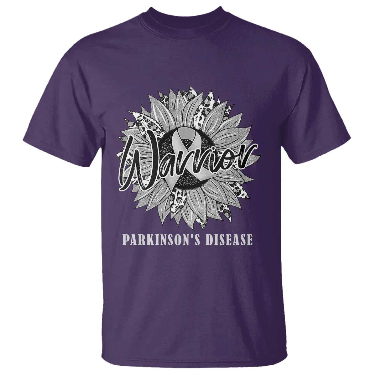 Parkinson's Warrior T Shirt Silver Ribbon Sunflower Support Awareness TS02 Purple Print Your Wear