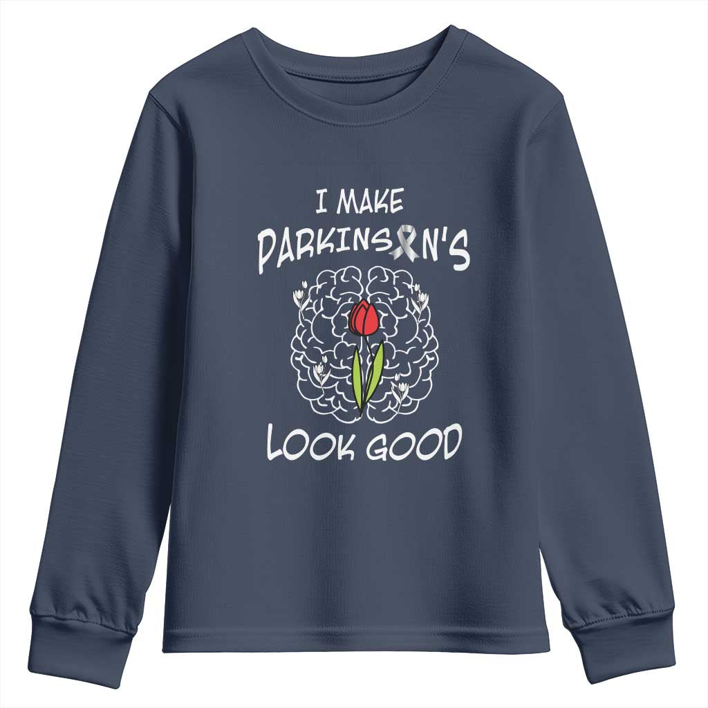 Parkinson's Warrior Youth Sweatshirt I Make Parkinsons Look Good Tulip TS02 Navy Print Your Wear