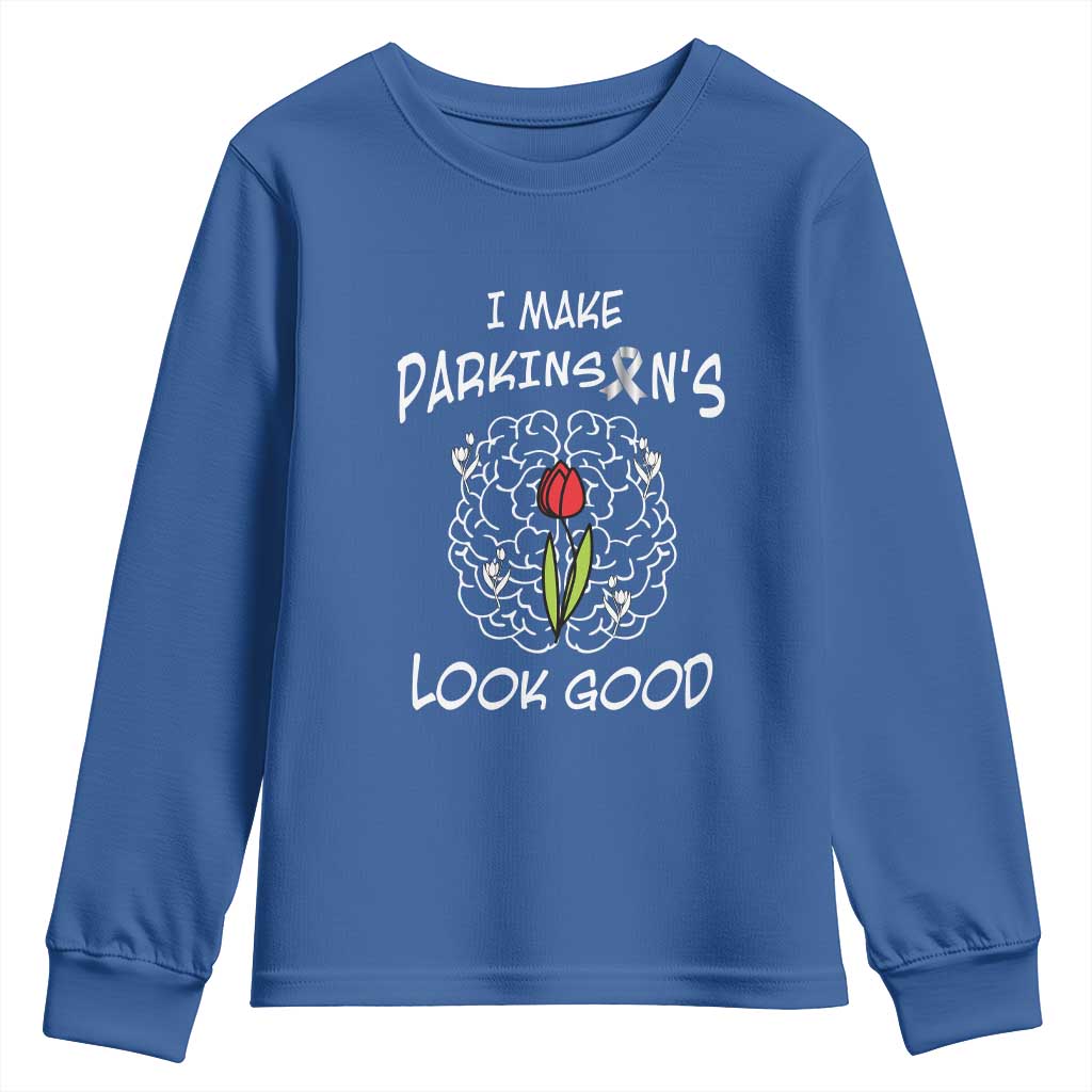 Parkinson's Warrior Youth Sweatshirt I Make Parkinsons Look Good Tulip TS02 Royal Blue Print Your Wear