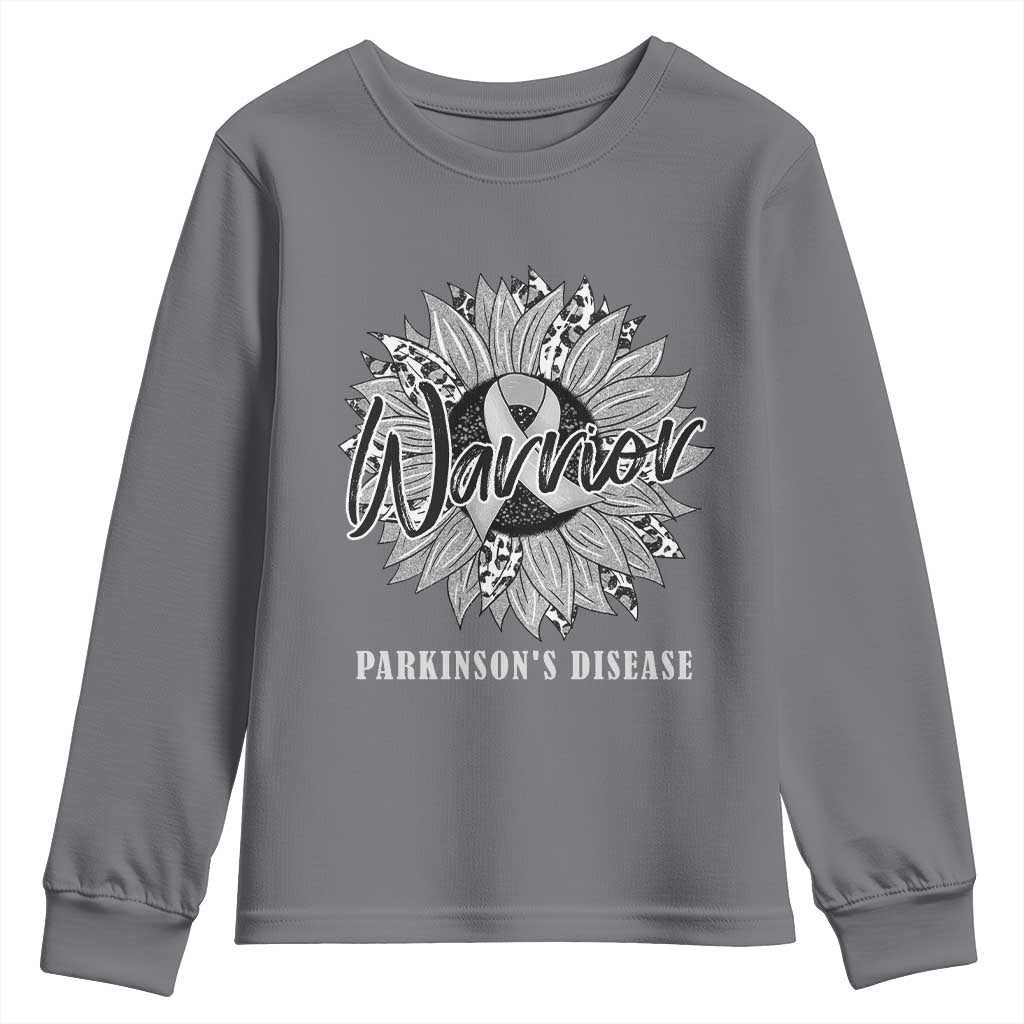 Parkinson's Warrior Youth Sweatshirt Silver Ribbon Sunflower Support Awareness TS02 Charcoal Print Your Wear