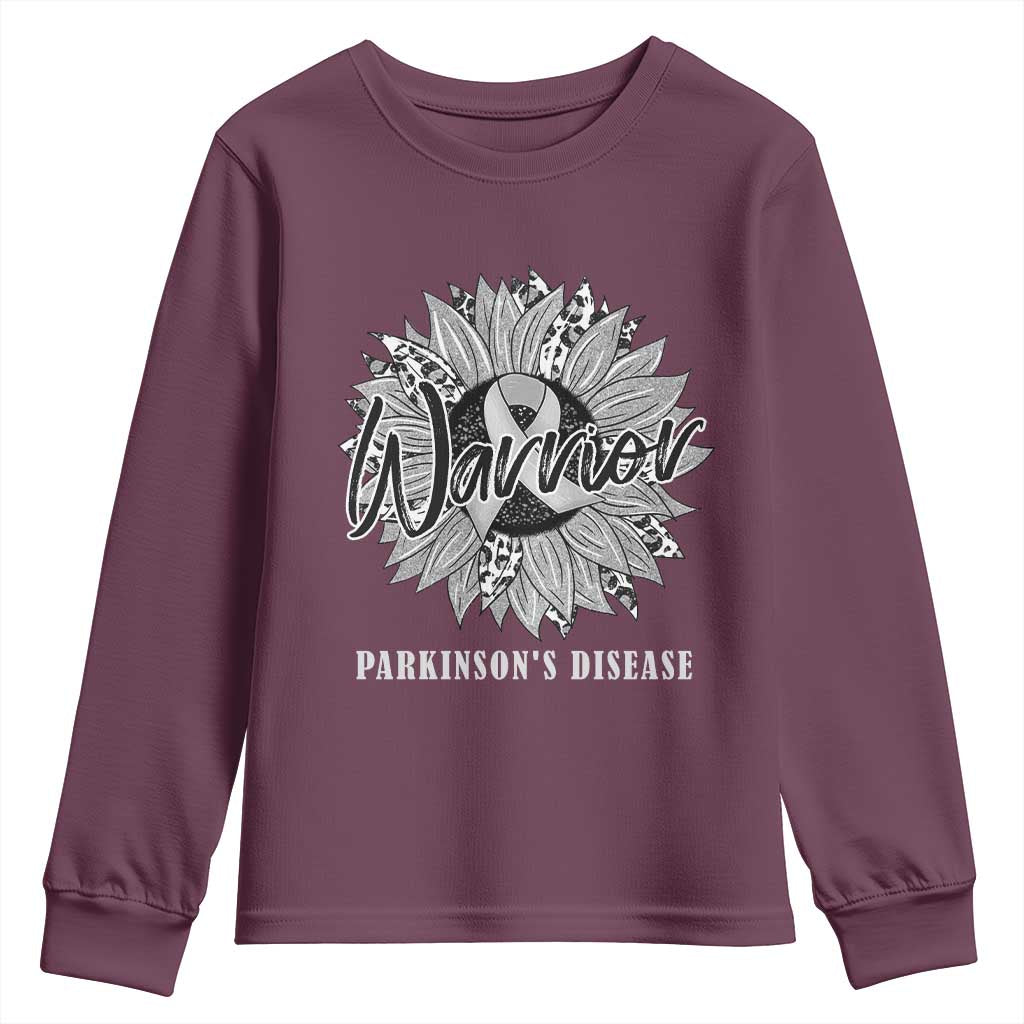 Parkinson's Warrior Youth Sweatshirt Silver Ribbon Sunflower Support Awareness TS02 Maroon Print Your Wear