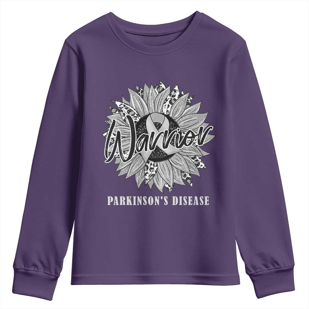 Parkinson's Warrior Youth Sweatshirt Silver Ribbon Sunflower Support Awareness TS02 Purple Print Your Wear
