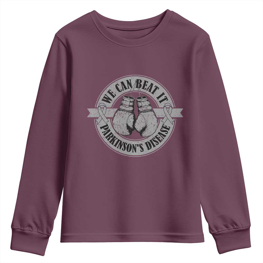 Parkinson's Warrior Youth Sweatshirt We Can Beat It Boxing Fight Against Parkinsons TS02 Maroon Print Your Wear