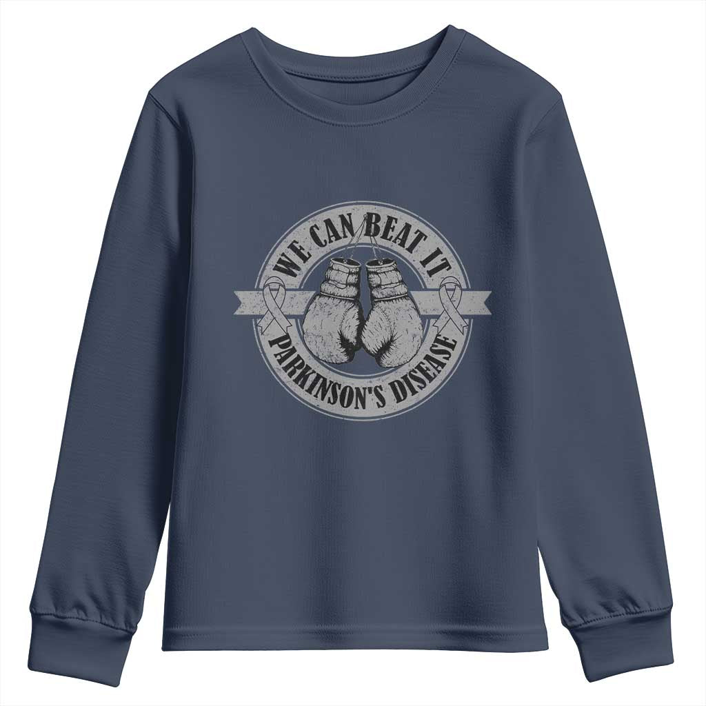Parkinson's Warrior Youth Sweatshirt We Can Beat It Boxing Fight Against Parkinsons TS02 Navy Print Your Wear