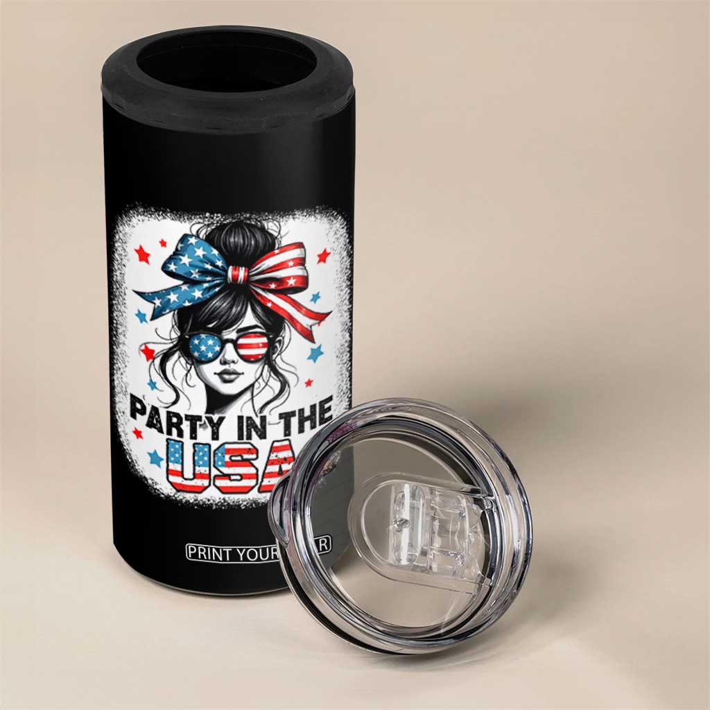 Party In USA Girls 4th of July 4 in 1 Can Cooler Tumbler Messy Bun USA TS10 Print Your Wear