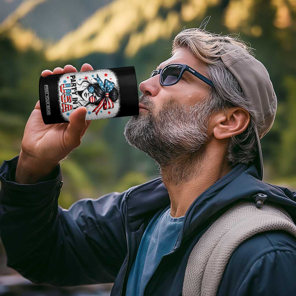 Party In USA Girls 4th of July 4 in 1 Can Cooler Tumbler Messy Bun USA TS10 Print Your Wear