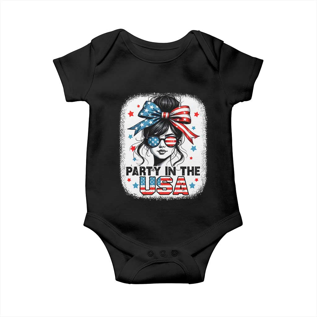 Party In USA Girls 4th of July Baby Onesie Messy Bun USA TS10 Black Print Your Wear