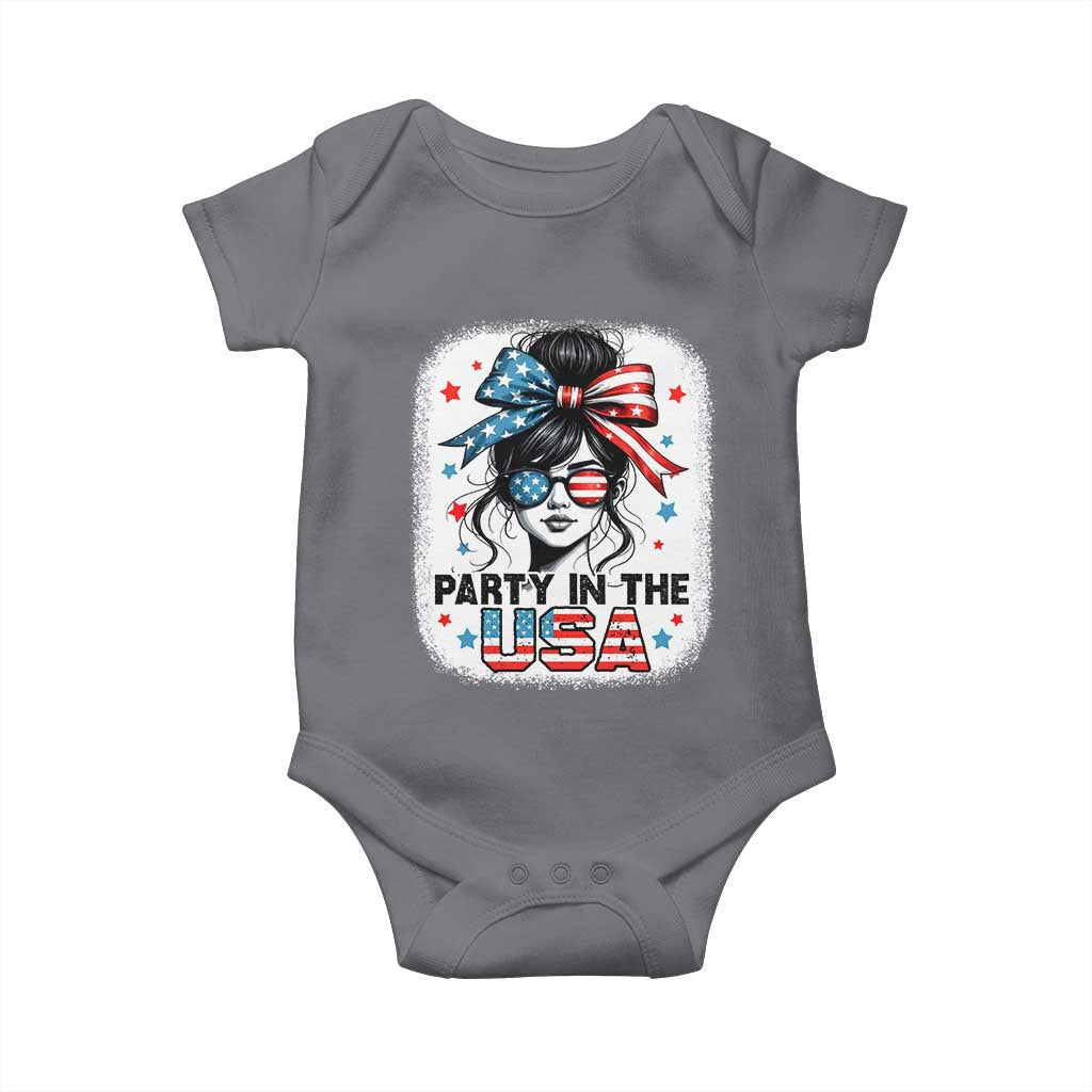 Party In USA Girls 4th of July Baby Onesie Messy Bun USA TS10 Charcoal Print Your Wear