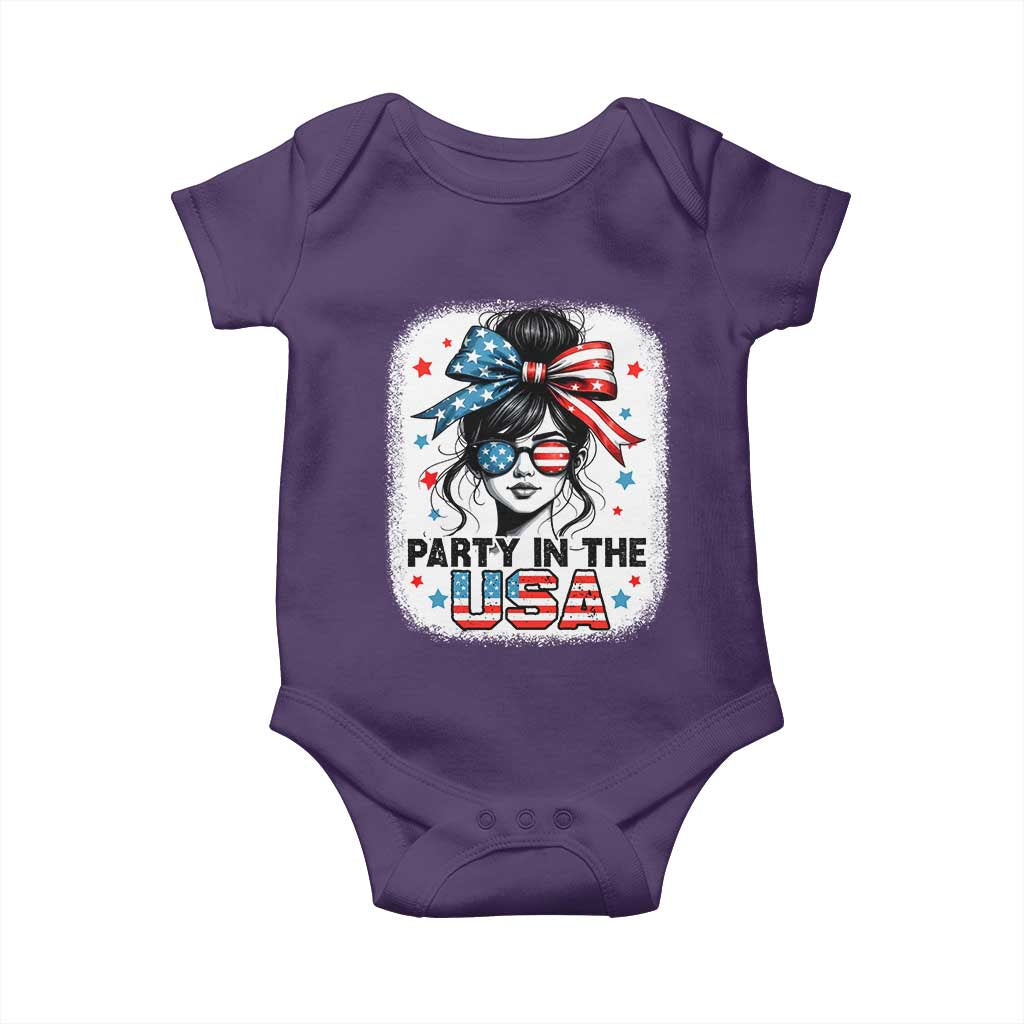 Party In USA Girls 4th of July Baby Onesie Messy Bun USA TS10 Purple Print Your Wear