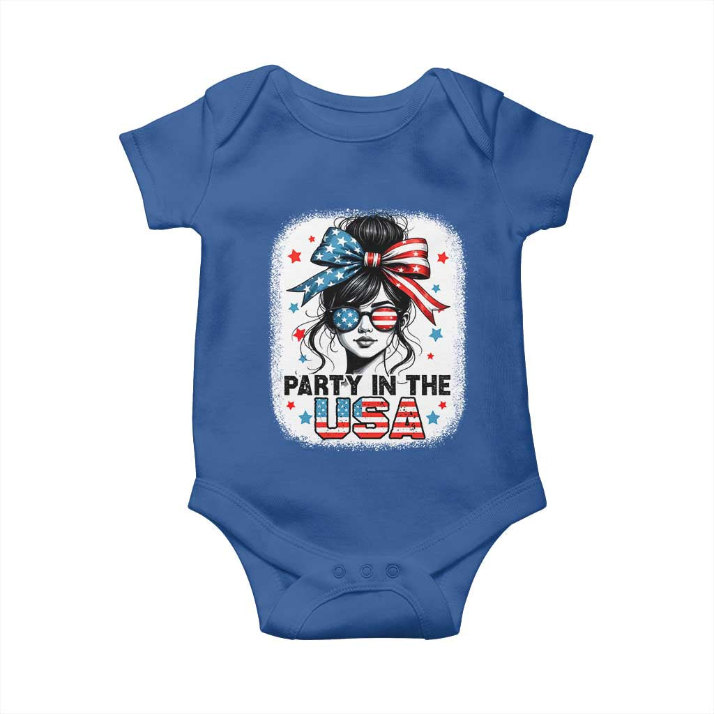 Party In USA Girls 4th of July Baby Onesie Messy Bun USA TS10 Royal Blue Print Your Wear