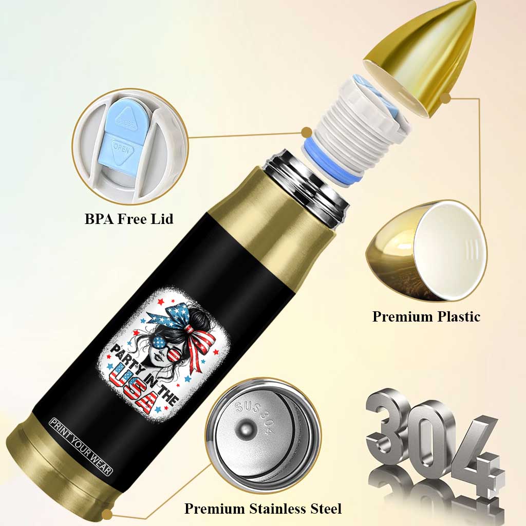 Party In USA Girls 4th of July Bullet Tumbler Messy Bun USA TS10 Print Your Wear