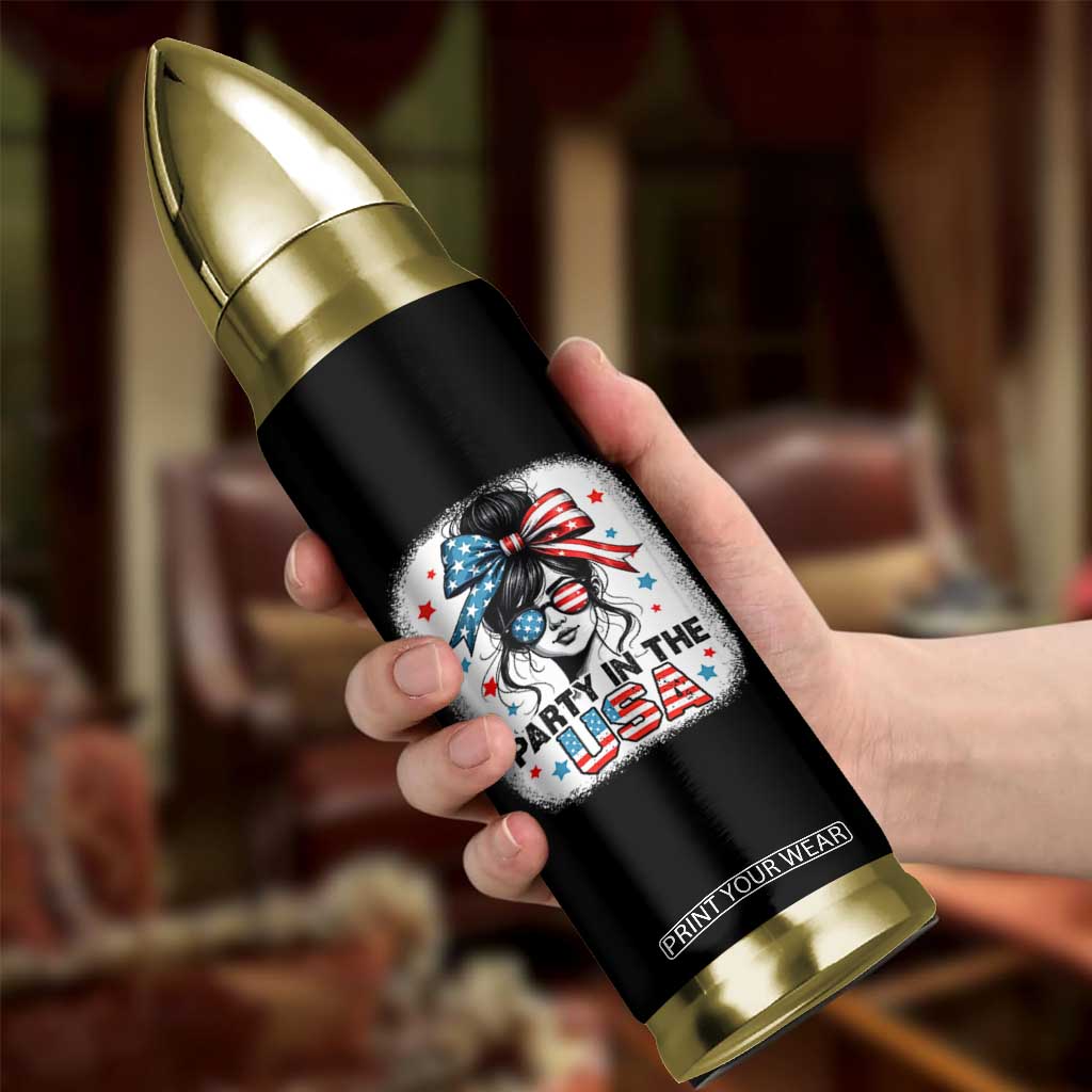 Party In USA Girls 4th of July Bullet Tumbler Messy Bun USA TS10 Print Your Wear