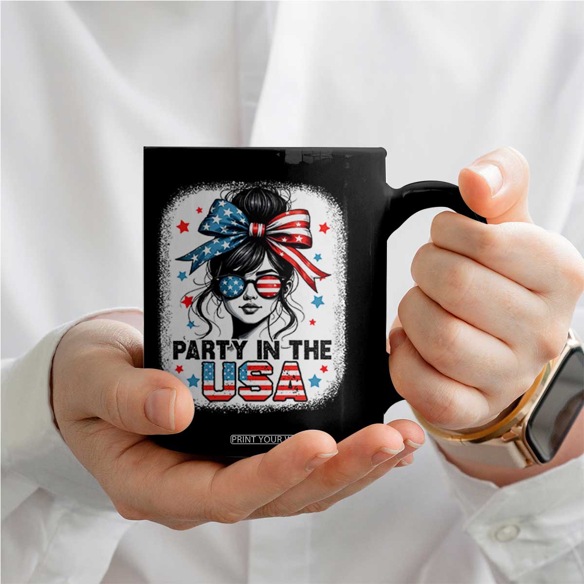 Party In USA Girls 4th of July Coffee Mug Messy Bun USA TS10 Print Your Wear