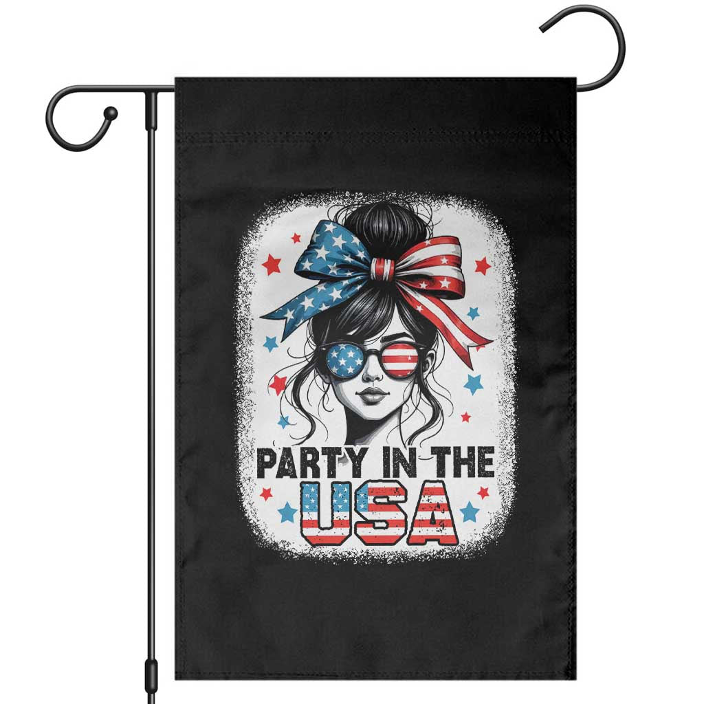 Party In USA Girls 4th of July Garden Flag Messy Bun USA TS10 Black Print Your Wear