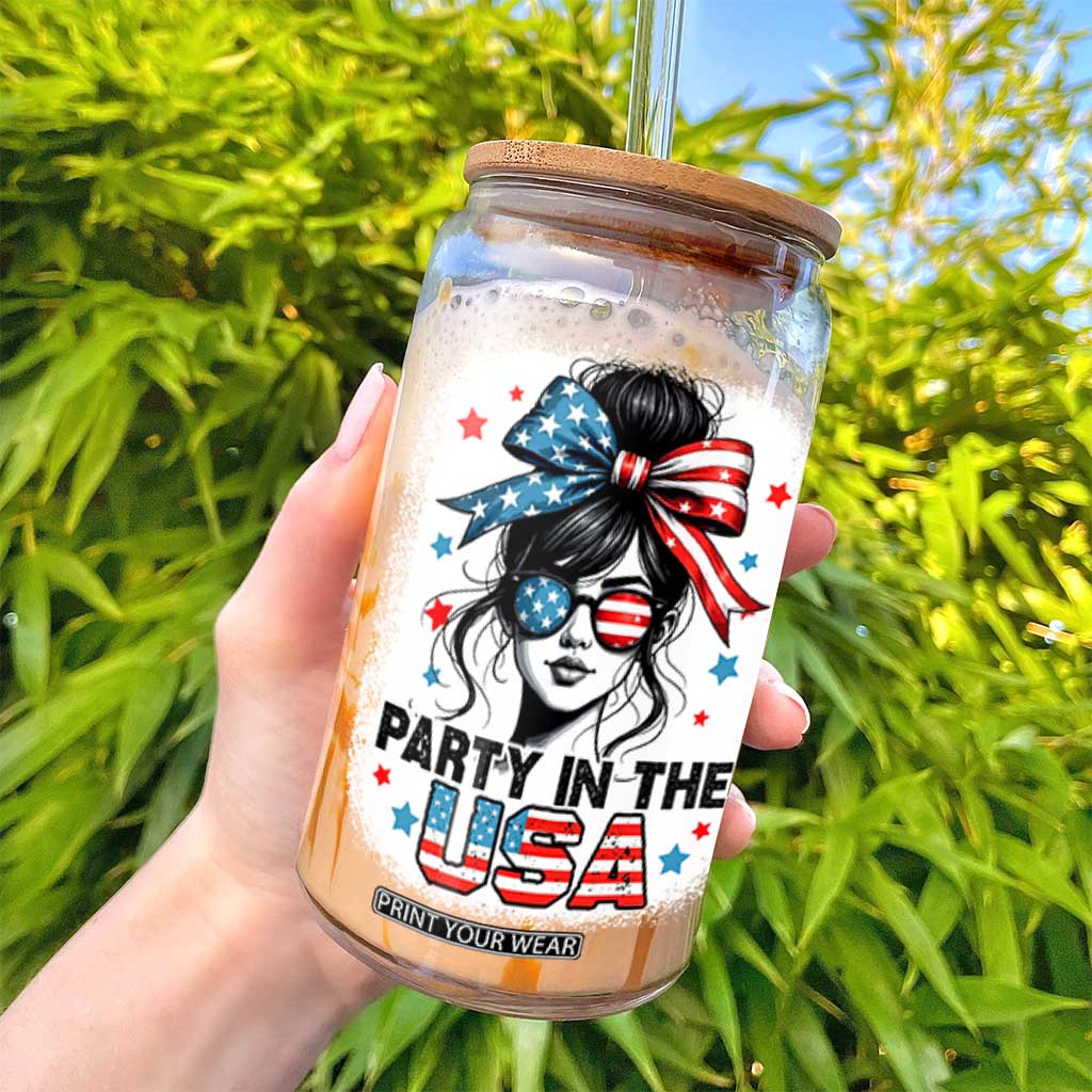 Party In USA Girls 4th of July Glass Can Messy Bun USA TS10 Print Your Wear