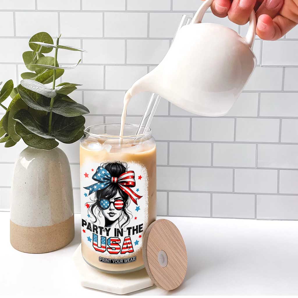 Party In USA Girls 4th of July Glass Can Messy Bun USA TS10 Print Your Wear