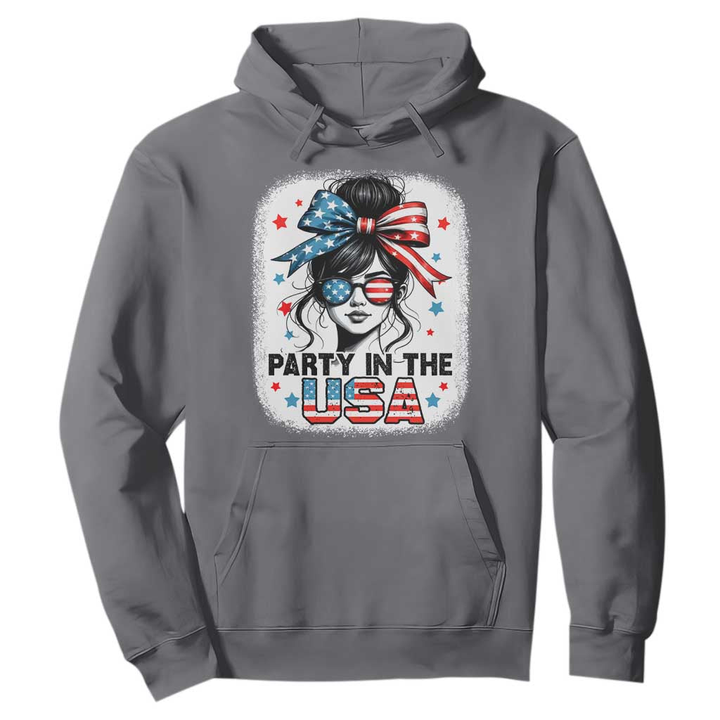 Party In USA Girls 4th of July Hoodie Messy Bun USA TS10 Charcoal Print Your Wear