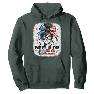 Party In USA Girls 4th of July Hoodie Messy Bun USA TS10 Dark Forest Green Print Your Wear