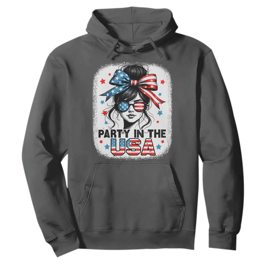Party In USA Girls 4th of July Hoodie Messy Bun USA TS10 Dark Heather Print Your Wear