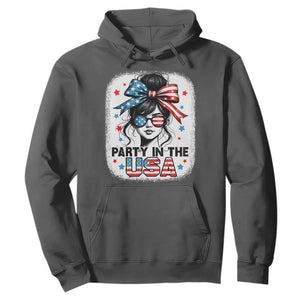 Party In USA Girls 4th of July Hoodie Messy Bun USA TS10 Dark Heather Print Your Wear