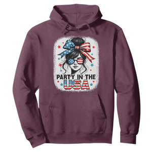 Party In USA Girls 4th of July Hoodie Messy Bun USA TS10 Maroon Print Your Wear