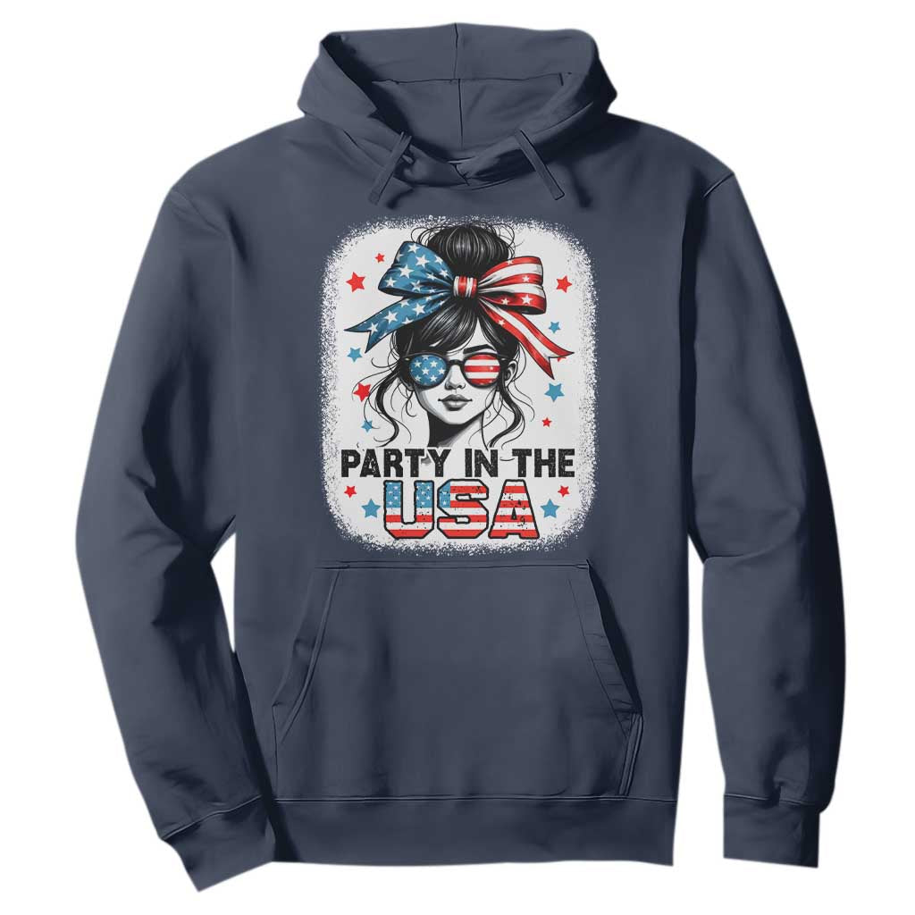 Party In USA Girls 4th of July Hoodie Messy Bun USA TS10 Navy Print Your Wear