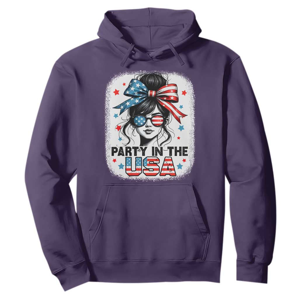 Party In USA Girls 4th of July Hoodie Messy Bun USA TS10 Purple Print Your Wear