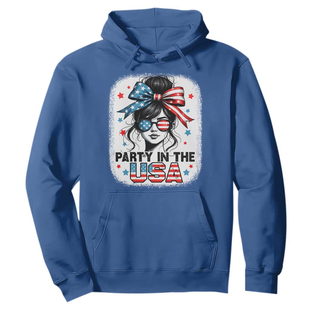 Party In USA Girls 4th of July Hoodie Messy Bun USA TS10 Royal Blue Print Your Wear