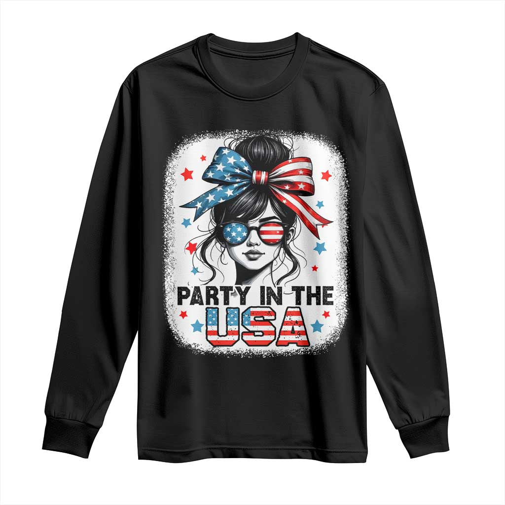 Party In USA Girls 4th of July Long Sleeve Shirt Messy Bun USA TS10 Black Print Your Wear
