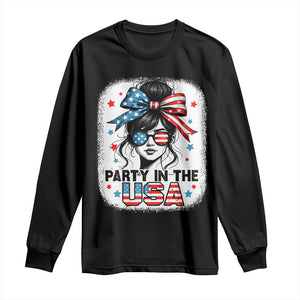 Party In USA Girls 4th of July Long Sleeve Shirt Messy Bun USA TS10 Black Print Your Wear