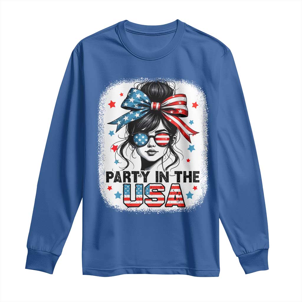 Party In USA Girls 4th of July Long Sleeve Shirt Messy Bun USA TS10 Royal Blue Print Your Wear