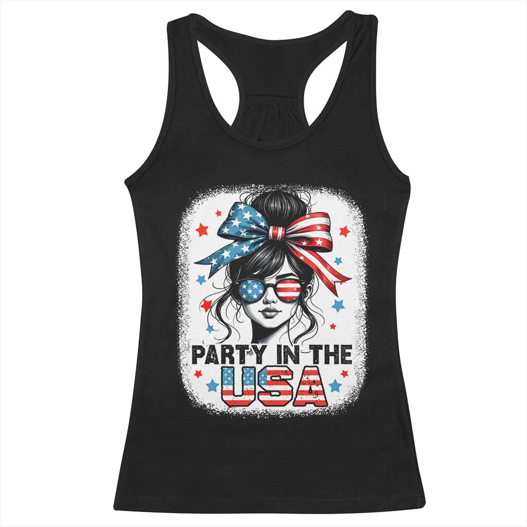 Party In USA Girls 4th of July Racerback Tank Top Messy Bun USA TS10 Black Print Your Wear