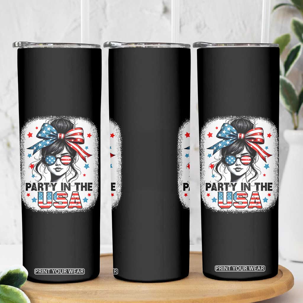 Party In USA Girls 4th of July Skinny Tumbler Messy Bun USA TS10 Print Your Wear