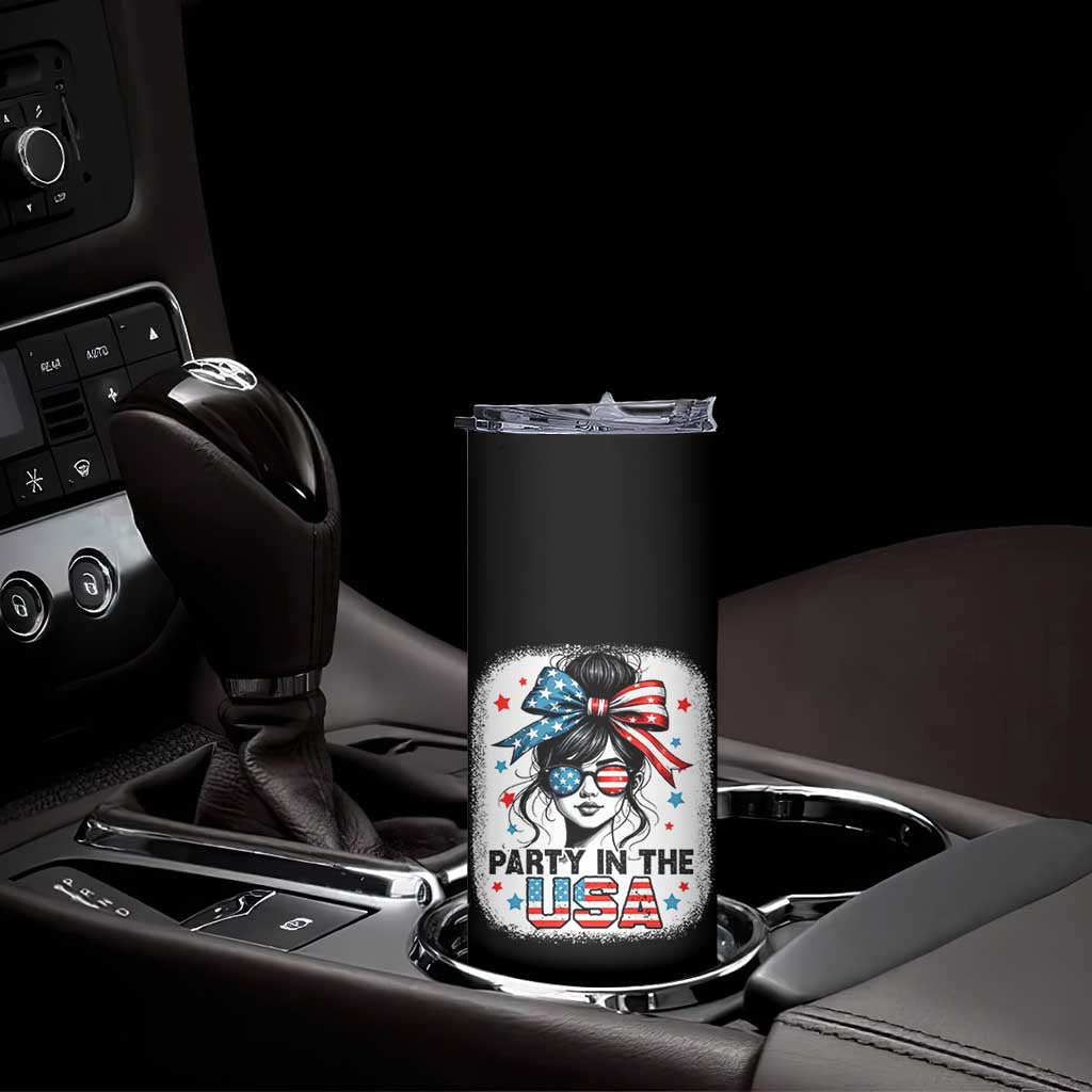 Party In USA Girls 4th of July Skinny Tumbler Messy Bun USA TS10 Print Your Wear