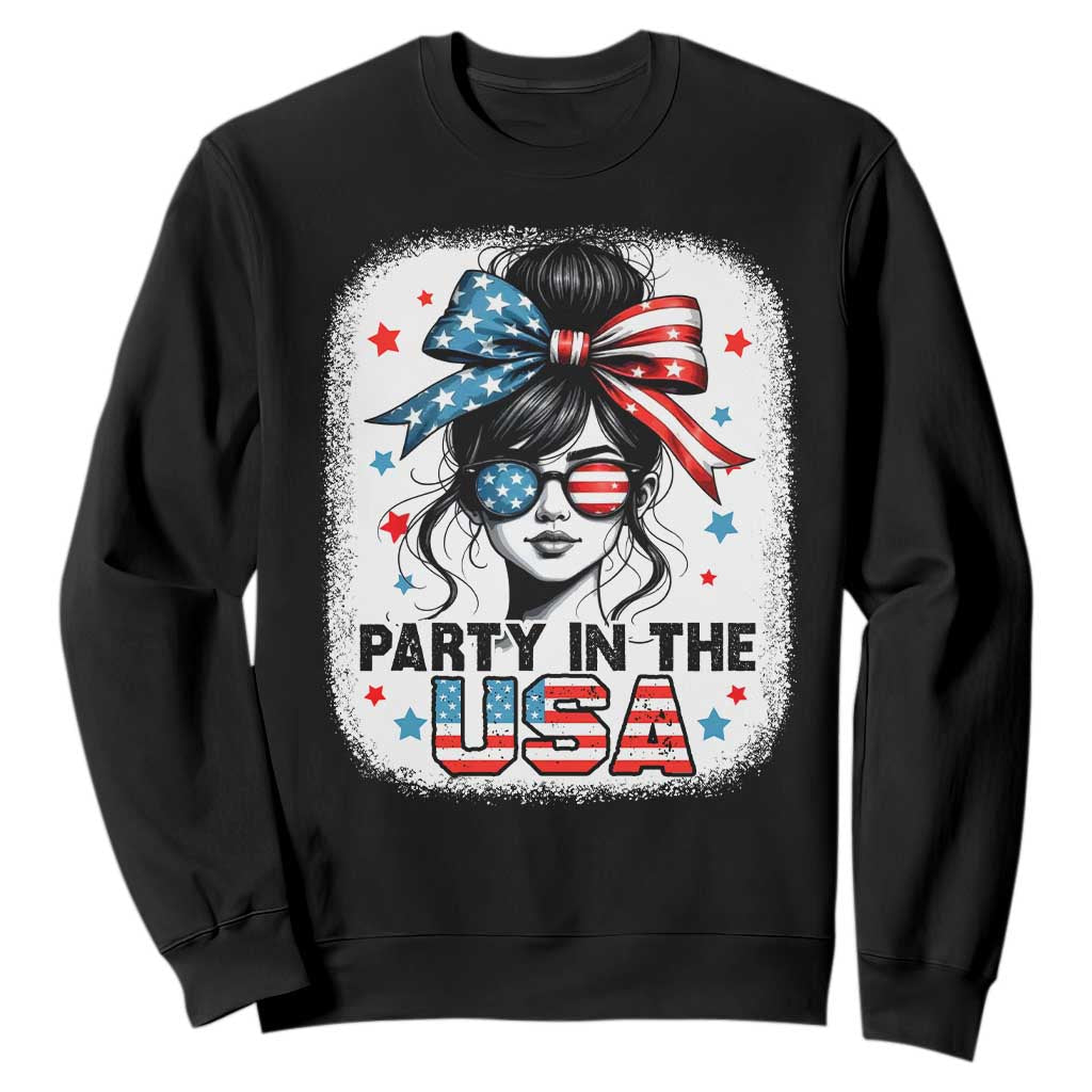 Party In USA Girls 4th of July Sweatshirt Messy Bun USA TS10 Black Print Your Wear