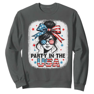 Party In USA Girls 4th of July Sweatshirt Messy Bun USA TS10 Dark Heather Print Your Wear