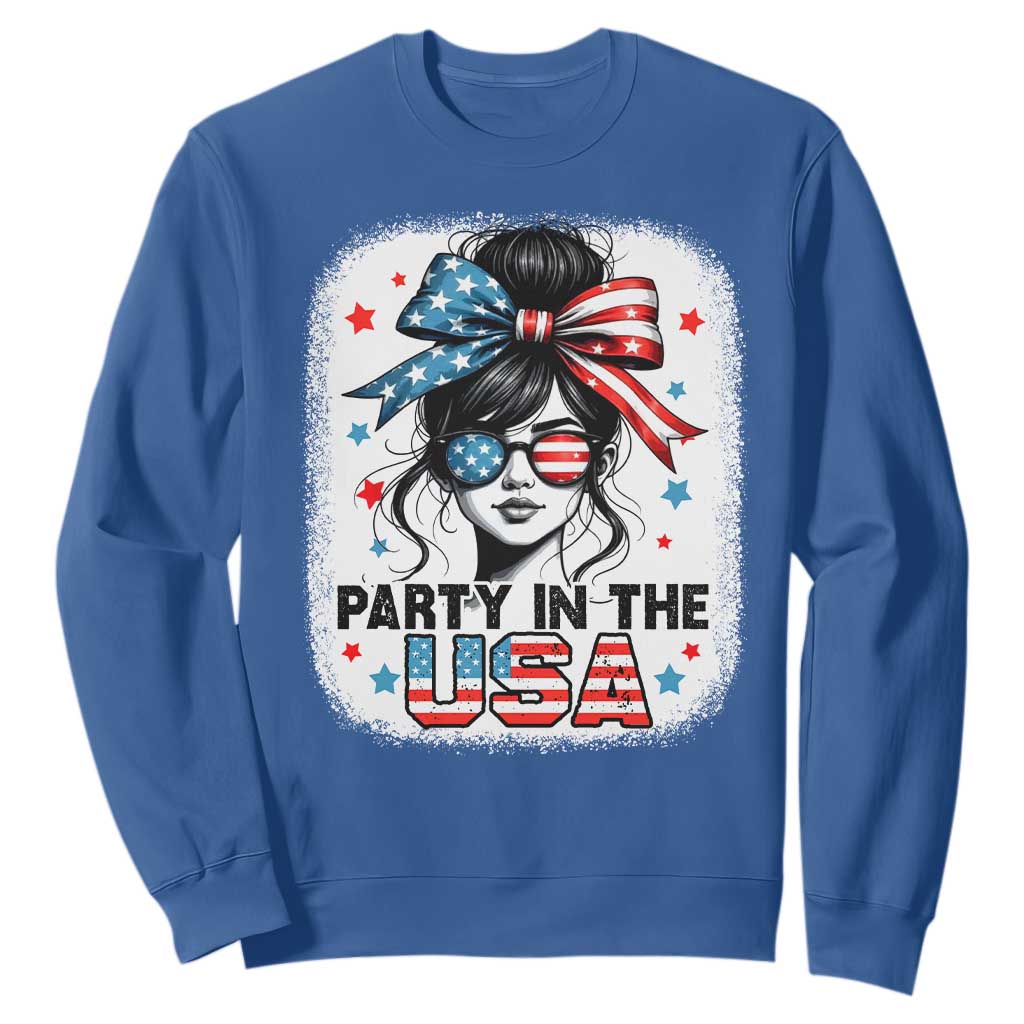 Party In USA Girls 4th of July Sweatshirt Messy Bun USA TS10 Royal Blue Print Your Wear