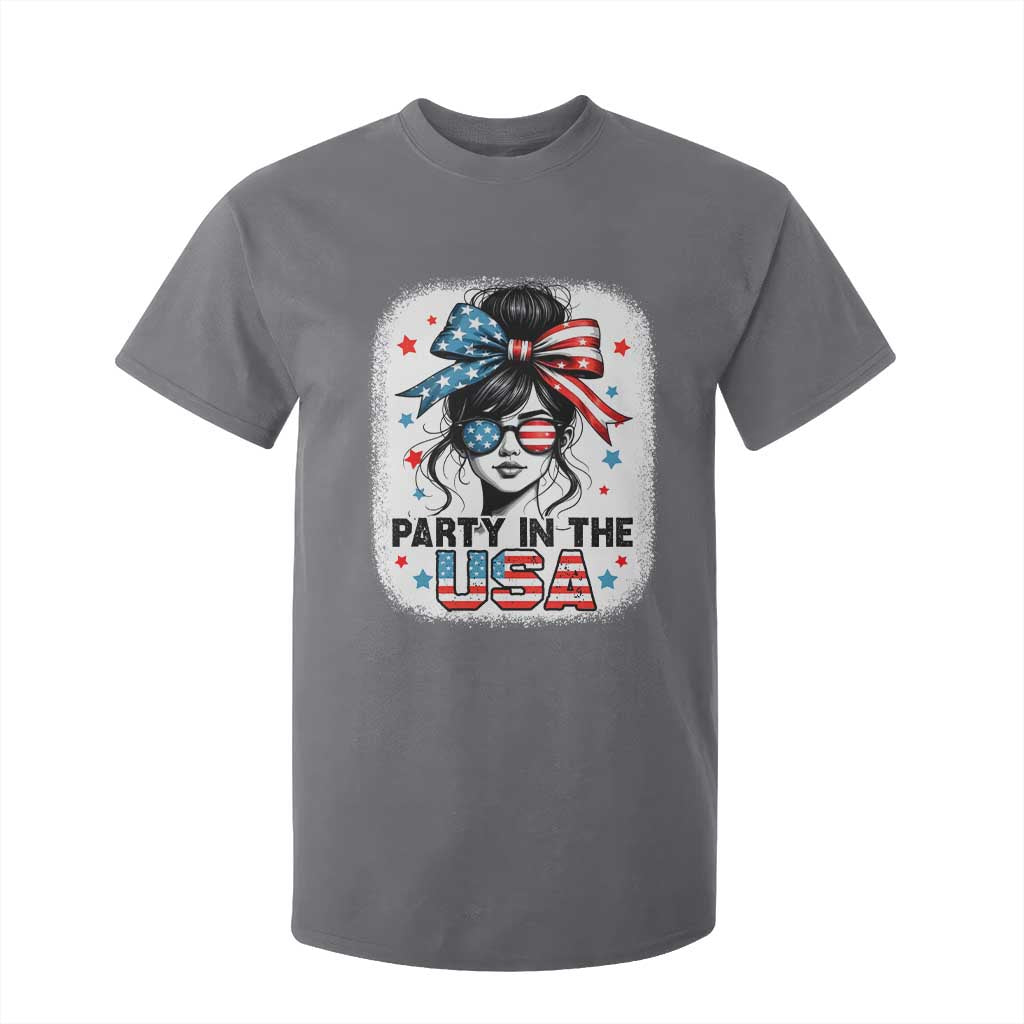 Party In USA Girls 4th of July T Shirt For Kid Messy Bun USA TS10 Charcoal Print Your Wear