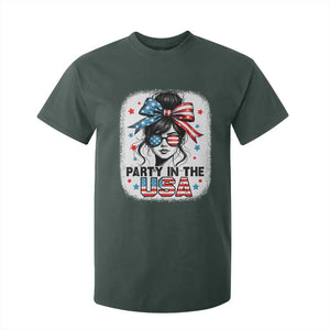 Party In USA Girls 4th of July T Shirt For Kid Messy Bun USA TS10 Dark Forest Green Print Your Wear