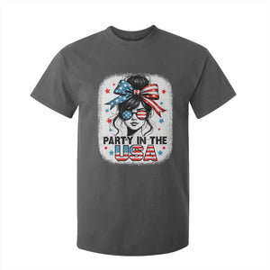 Party In USA Girls 4th of July T Shirt For Kid Messy Bun USA TS10 Dark Heather Print Your Wear