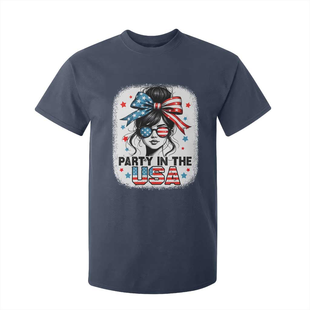 Party In USA Girls 4th of July T Shirt For Kid Messy Bun USA TS10 Navy Print Your Wear